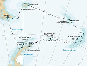 embarcaremos en Ushuaia, Tierra del Fuego, Argentina, la ciudad situada más al sur del mundo, en el canal de Beagle